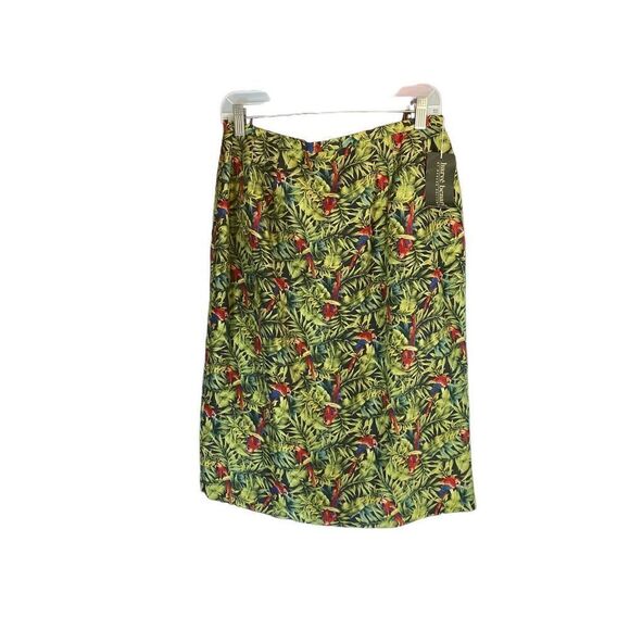 Harve Bernard NWT collection parrot palm tree, 100% silk skirt/12 - Picture 1 of 7